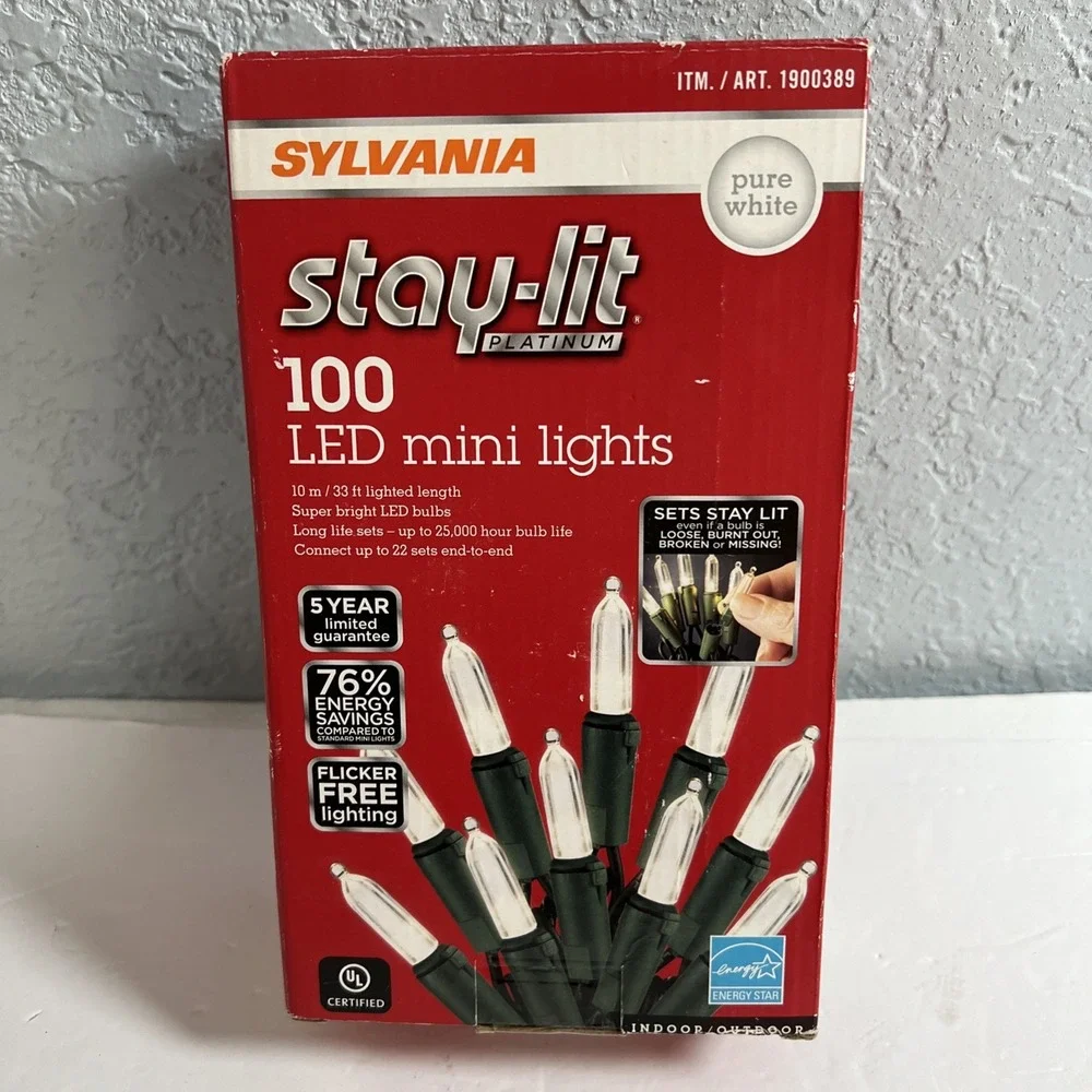 Sylvania Stay-lit Pure White 100‎ LED Mini Lights-New